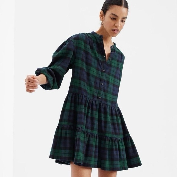 GAP Dresses & Skirts - GAP Tiered Flannel Mini Shirtdress in Blackwatch
